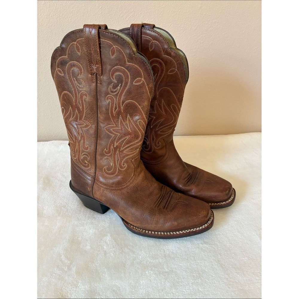 Ariat Size 6.5C wide Brown Leather Ladies Western Boot Square Toe Rodeo Dancing